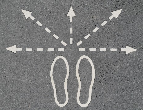 Footprints with multiple arrows symbolizing decision options for annulment process.